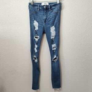 Hollister High-Rise Jean Legging Stretch Skinny Women's Distressed Blue Jeans 25